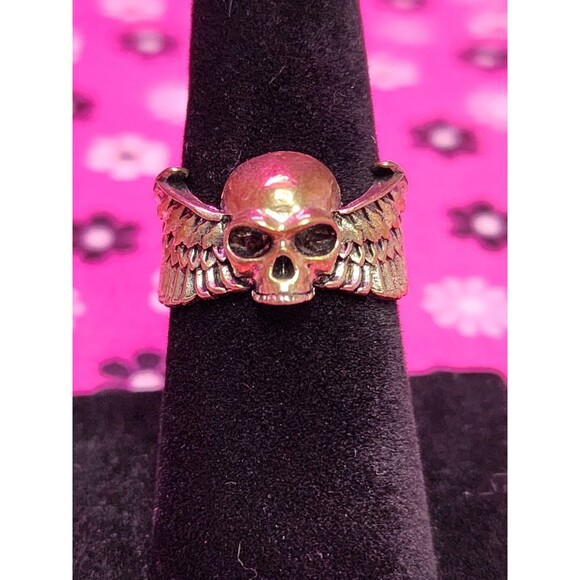 Skull Wings Ring Size 7  Biker Punk Goth Rock Costume Jewelry Death Angel - Picture 1 of 10